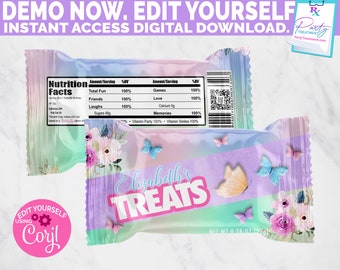 Butterfly Rice Krispy Treat Wrapper: Editable Party Favor (Digital Download)
