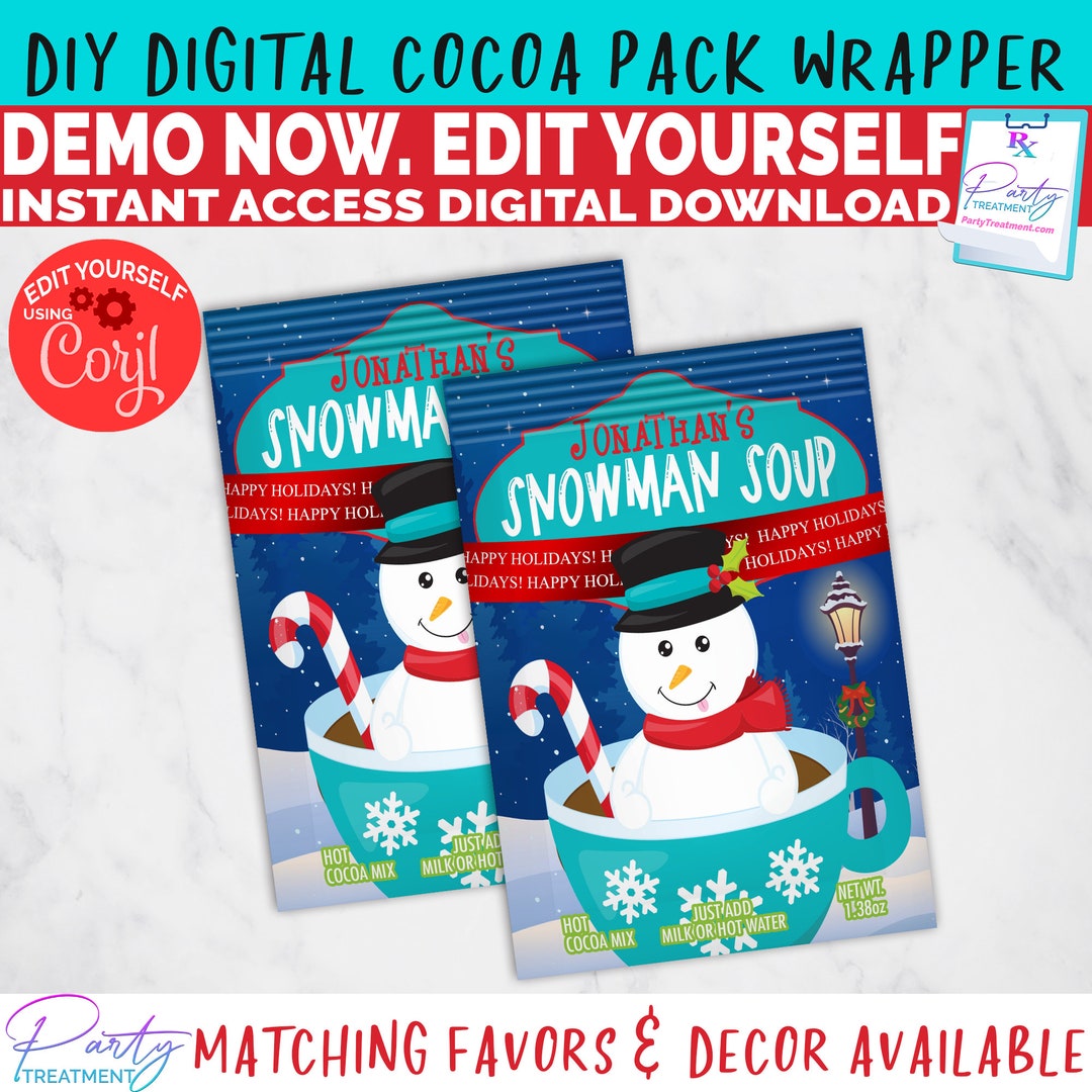 Snowman Soup Label, Snowman Soup Printable Hot Cocoa Packet, Printable ...