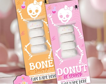 Skeleton Donut Card Halloween Printable, Halloween Donut Instant Download PDF-Skeleton With Bow