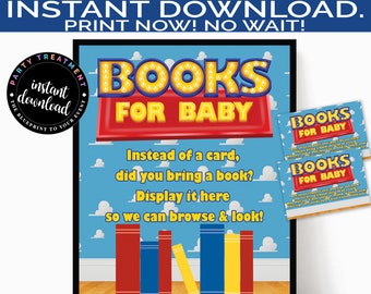 Libros de cuentos para bebés (para niño) - Tarjeta de inserción, Set de libros para bebés, Letrero de libros de cuentos para bebés (para niño), Baby Shower, DESCARGA INSTANTÁNEA