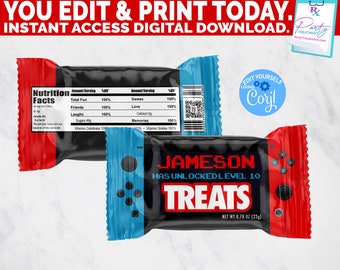 Video Game Krispie Treat Wrapper: Editable Gamer Party Favor (Digital Download)