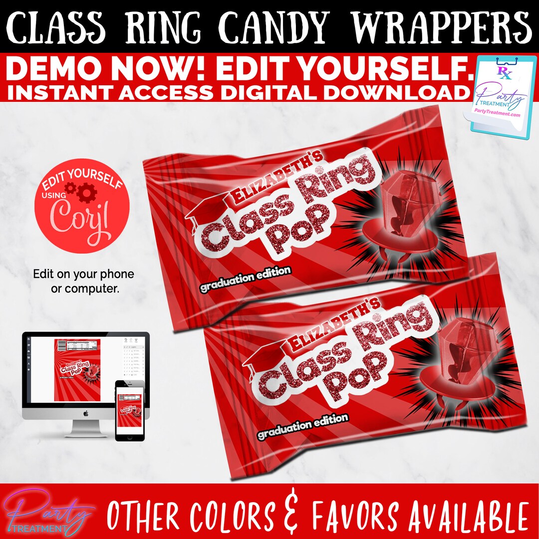 Graduation Favors, Class Ring Candy Wrappers, Drive by Graduation Party ...