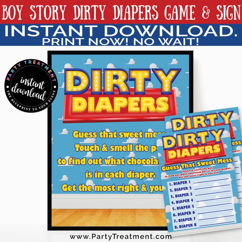 Boy Story Dirty Diaper Game Printable, Boy Story Guess That Sweet Mess Printable, Sign and Guessing Sheet, Baby Shower, INSTANT DOWNLOAD image 1