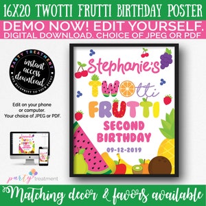 Twotti Frutti Birthday Poster, Twotti Frutti Welcome Sign,  16x20 Twotti Frutti Party Sign, INSTANT DOWNLOAD