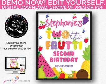 Twotti Frutti Birthday Poster, Twotti Frutti Welcome Sign,  16x20 Twotti Frutti Party Sign, INSTANT DOWNLOAD