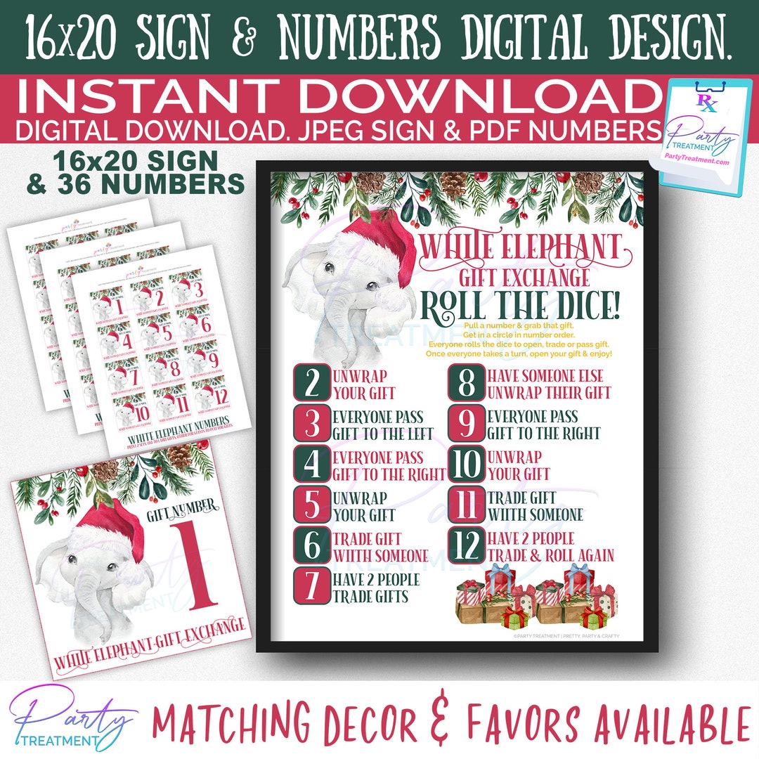 Printable White Elephant Numbers, White Elephant Dice Game Printable