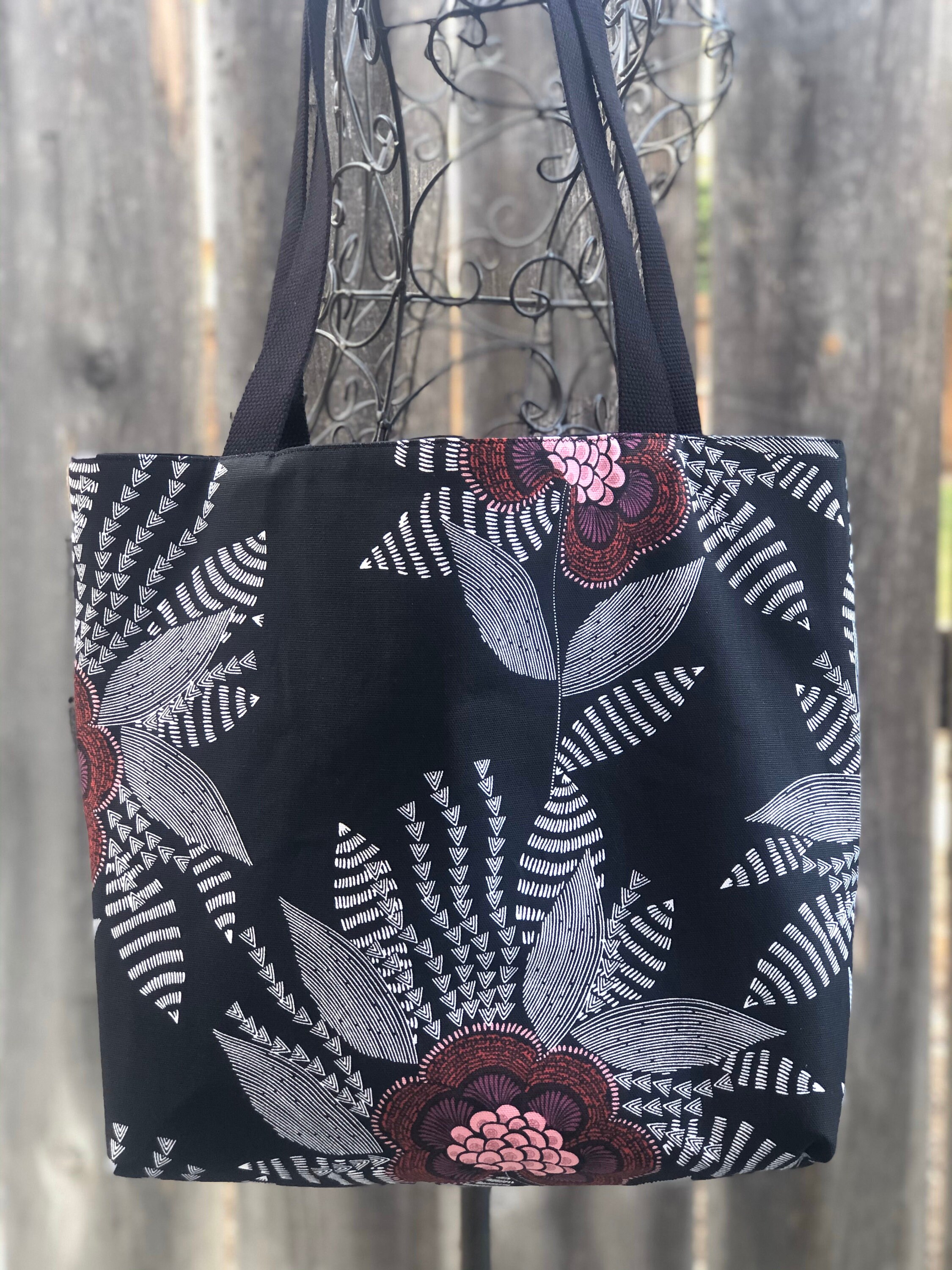 Large fabric tote with shoulder straps Lined Floral tote bag Etsy