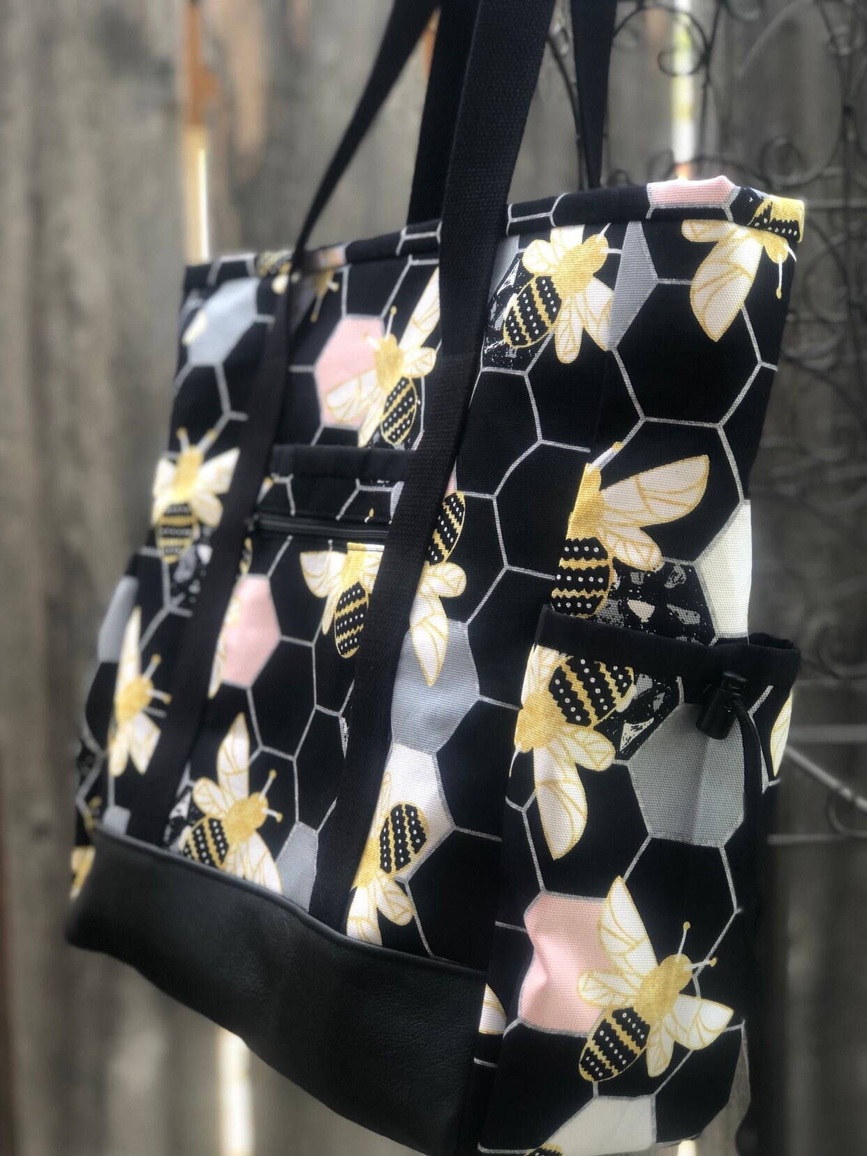 Large Teacher Tote Bag, Bee Zippered Nurse Tote Bag with Pockets, Carry On, Travel Tote, Diaper ...