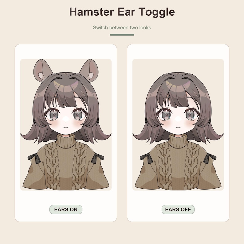 The same model with hamster ears shown and hidden.