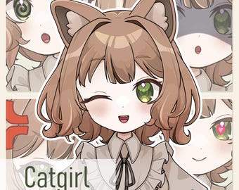 Catgirl VTuber Live2D Model, Premade Rigged Bust for VTube Studio, 6 Expressions