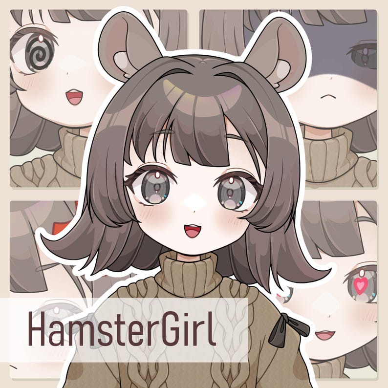 Hamster-eared girl bust and four facial expression close-ups, supplied creator thumbnail.