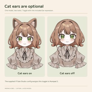 The same Catgirl model with cat ears enabled and disabled, using the separate ear expression toggle.