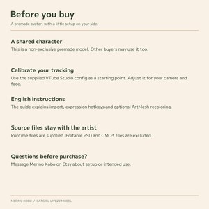 Before-purchase notes explaining the non-exclusive model, tracking calibration, English guide and excluded editable source files.