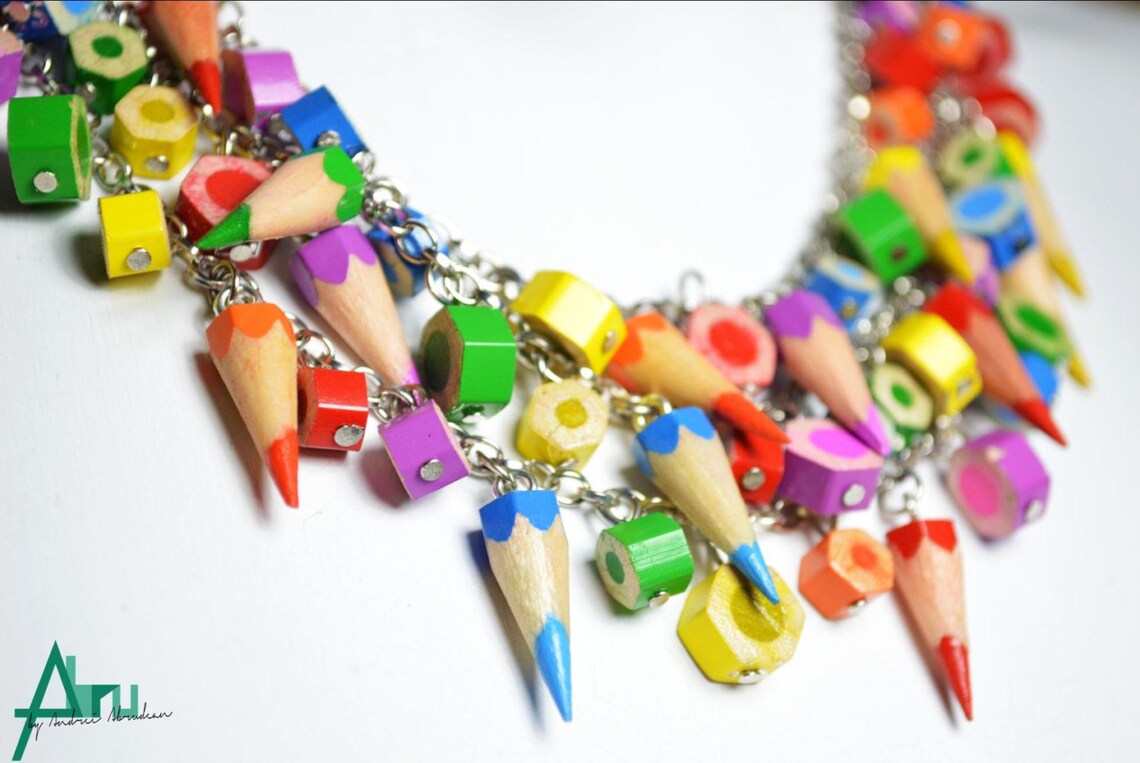 Rainbow Necklace Colored Pencil Necklace Pencil Jewelry Etsy