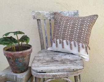 Cozy Comfort: Hand-Knitted Cotton Brown Pillow Cover - The Perfect Accent for Your Serene Retreat
