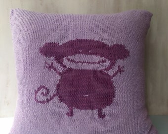 Monkey Throw Pillow for Kids,Purple Knitted Pillowcase,Funny Decorative Cushion for Chair,Square Pillow Case for Children,Birthday Gift