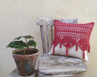 Handcrafted Crochet Cushion Cover with 100% Cotton Fabric - Stunning Handmade Pillow Case with Intricate Crochet Detailing