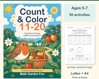 Actividades imprimibles para contar y colorear del 11 al 20, para niños de 5 a 7 años (PDF)