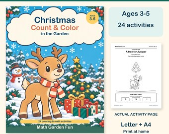 Actividades imprimibles de Navidad para contar y colorear, para niños de 3 a 5 años (PDF)