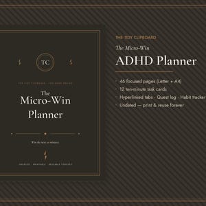 ADHDプランナー（印刷可能）｜日付なしプランナー（大人向け）｜ブレインダンプ、タスク分解、タスク麻痺解消のための10分カード｜即時ダウンロード