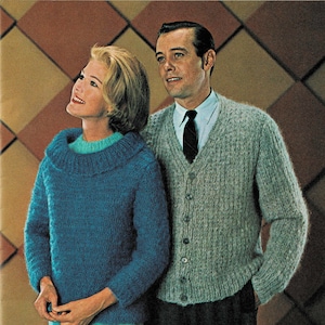 Vintage 1960s Man&#39;s Knitted Cardigan - Digital Pattern