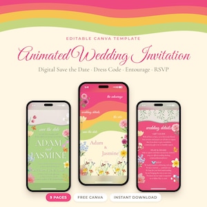 Spring Bloom Animated Wedding Invitation Video, Editable Canva Template, Floral Digital Save the Date, Entourage & Dress Code Evite