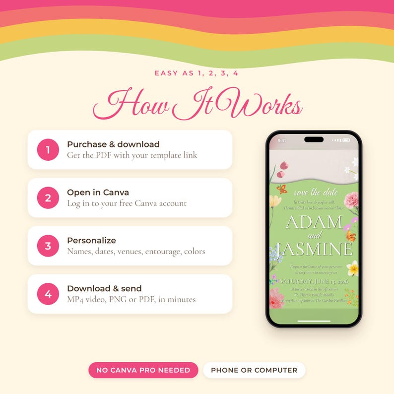 Spring Bloom Animated Wedding Invitation Video, Editable Canva Template ...