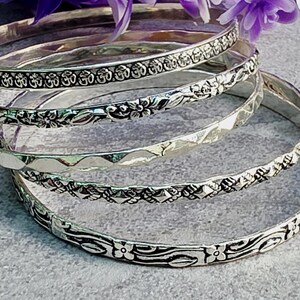 Oxidized Sterling Silver Bangle Set Of 5 Bangles: Stackable Boho Jewelry