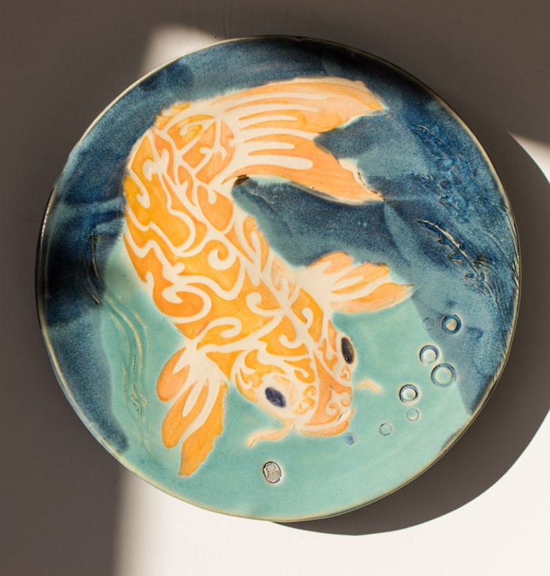 Fine Art Light Orange Ceramic Koi Fish in Water Home or | Etsy