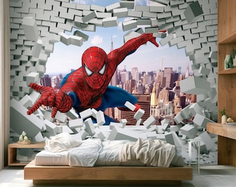 Mural de papel pintado de Spiderman para habitaciones infantiles