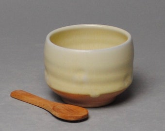 Clay Salt Cellar Bowl Yellowwith Wood Spoon T 37