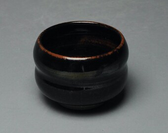 Tea Bowl Handmade Chawan  Temmoku Black U 59