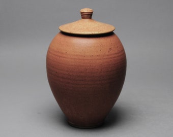 Handmade Covered Jar Orange Urn W 68