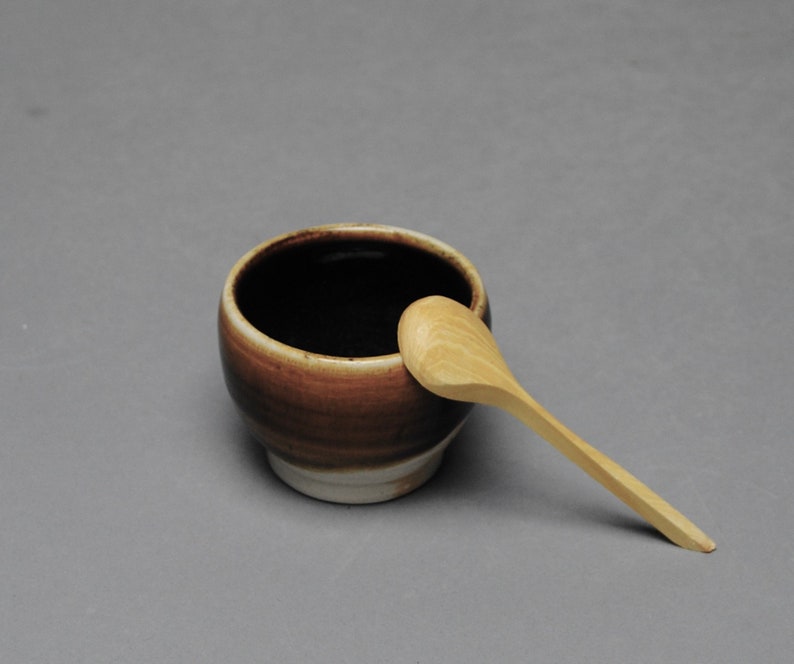 Clay Salt Cellar Bowl Black with Wood Spoon X 12 image 4