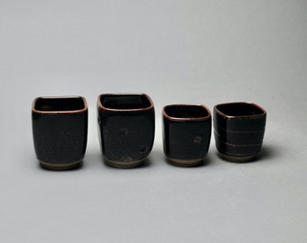 Clay Tumbler Wine Cup Temmoku Black  Set of Four  V 39