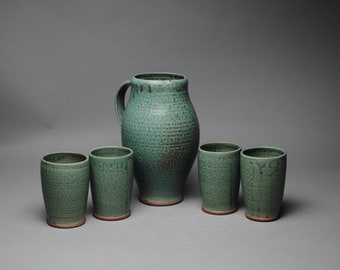 Pitcher Set with Four Tumblers Copper Green W 77
