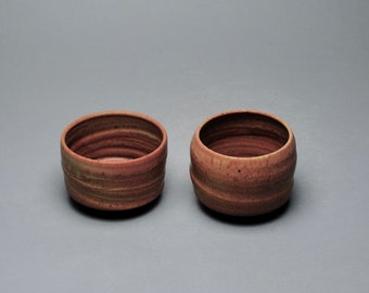 Tea Bowls Handmade Chawan  Orange Set of 2  V 68