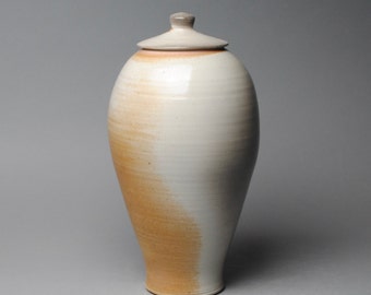 Wood Fired Clay Jar with Lid, Handmade Pottery Urn (11" Tall)