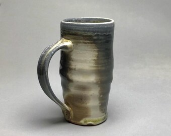 Handmade Porcelain Beer Stein Mug, Soda Fired, Gray Rust Cream