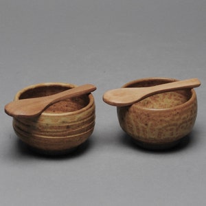Clay Salt and Pepper Cellar Bowls with Wood Spoons V 100