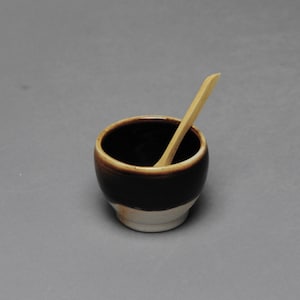 Clay Salt Cellar Bowl Black with Wood Spoon X 12 image 1