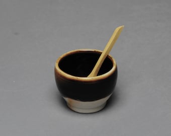 Clay Salt Cellar Bowl Black with Wood Spoon X 12