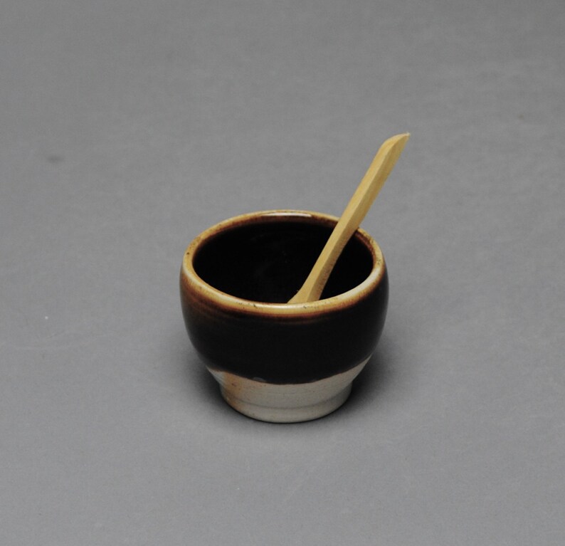 Clay Salt Cellar Bowl Black with Wood Spoon X 12 image 1