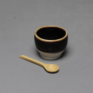 Clay Salt Cellar Bowl Black with Wood Spoon X 12 image 2