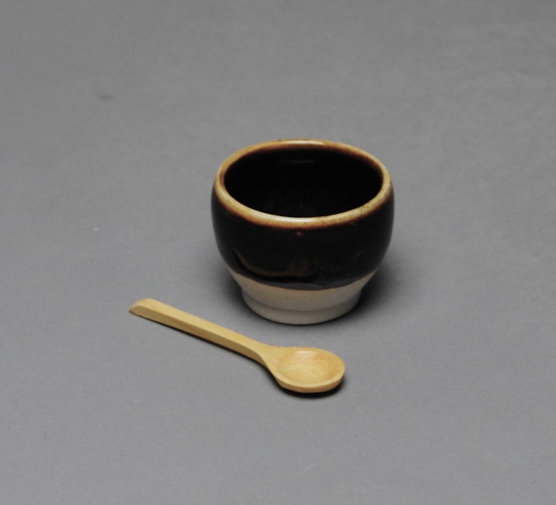 Clay Salt Cellar Bowl Black with Wood Spoon X 12 image 2