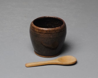 Clay Salt Cellar Bowl  with Wood Spoon T 62