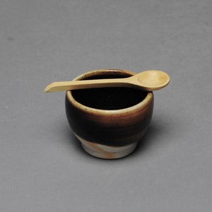 Clay Salt Cellar Bowl Black with Wood Spoon X 12 image 3