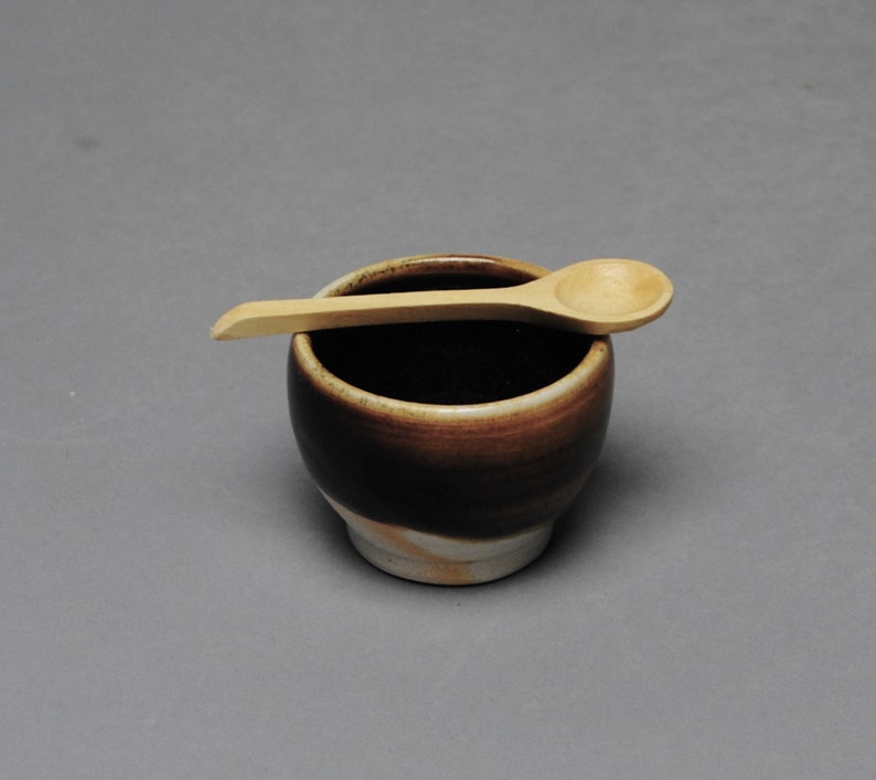 Clay Salt Cellar Bowl Black with Wood Spoon X 12 image 3