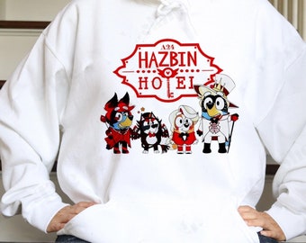 Unisex Hazbin Hotell Gildan Shirt| Blueyy Gildan Sweatshirt| Hazbiin Bluey Characters Tee For Fans