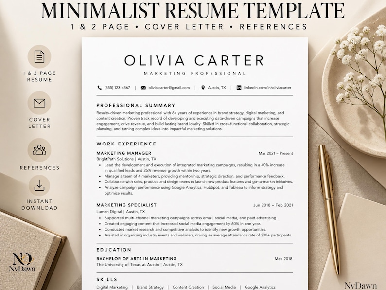 ATS Friendly Resume Template for Word & Google Docs, Editable ...